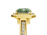 Yellow gold Fancy Green Emerald  Halo Solitaire Diamond Ring with Pave Band and Bezel Setting_53