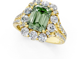 Yellow gold Fancy Green Emerald  Halo Split Shank Diamond Engagement Ring with Pave Band and Four-Prong Setting_55