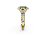 Yellow gold Fancy Green Emerald  Halo Split Shank Diamond Engagement Ring with Pave Band and Four-Prong Setting_56