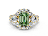 Yellow gold Fancy Green Emerald  Halo Split Shank Diamond Engagement Ring with Prong Setting_20