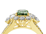 Yellow gold Fancy Green Emerald  Halo Split Shank Diamond Engagement Ring with Prong Setting_24