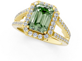 Yellow gold Fancy Green Emerald  Halo Split Shank Diamond Ring with Four-Prong Setting_33