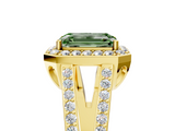 Yellow gold Fancy Green Emerald  Halo Split Shank Diamond Ring with Four-Prong Setting_37