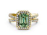 Yellow gold Fancy Green Emerald  Halo Split Shank Diamond Ring with Pavé Setting_26