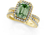 Yellow gold Fancy Green Emerald  Halo Split Shank Diamond Ring with Pavé Setting_27