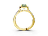 Yellow gold Fancy Green Emerald  Halo Split Shank Diamond Ring with Pavé Setting_29
