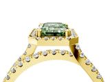 Yellow gold Fancy Green Emerald  Halo Split Shank Diamond Ring with Pavé Setting_30