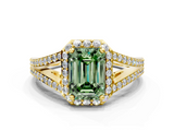 Yellow gold Fancy Green Emerald  Halo Split Shank Diamond Ring with Prong Setting_20