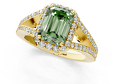 Yellow gold Fancy Green Emerald  Halo Split Shank Diamond Ring with Prong Setting_21