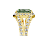 Yellow gold Fancy Green Emerald  Halo Split Shank Diamond Ring with Prong Setting_25