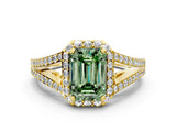 Yellow gold Fancy Green Emerald  Halo Split Shank Pave Diamond Ring with Four-Prong Setting_49