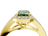 Yellow gold Fancy Green Emerald  Halo Split Shank Pave Diamond Ring with Four-Prong Setting_53