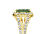 Yellow gold Fancy Green Emerald  Halo Split Shank Pave Diamond Ring with Four-Prong Setting_54