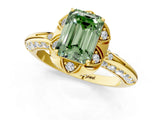 Yellow gold Fancy Green Emerald  Halo Split Shank Pave Diamond Ring with Petal Prong Setting_20