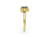 Yellow gold Fancy Green Emerald  Halo Split Shank Pave Diamond Ring with Petal Prong Setting_21