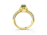 Yellow gold Fancy Green Emerald  Halo Split Shank Pave Diamond Ring with Petal Prong Setting_22