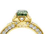 Yellow gold Fancy Green Emerald  Halo Split Shank Pave Diamond Ring with Petal Prong Setting_23