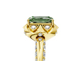 Yellow gold Fancy Green Emerald  Halo Split Shank Pave Diamond Ring with Petal Prong Setting_24