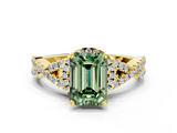 Yellow gold Fancy Green Emerald  Halo Twist Band Solitaire Prong Setting Ring_25