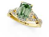 Yellow gold Fancy Green Emerald  Halo Twist Band Solitaire Prong Setting Ring_26