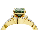 Yellow gold Fancy Green Emerald  Halo Twist Band Solitaire Prong Setting Ring_29