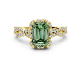 Yellow gold Fancy Green Emerald  Halo Twist Band Solitaire Ring with Six-Prong Setting_32