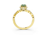 Yellow gold Fancy Green Emerald  Halo Twist Band Solitaire Ring with Six-Prong Setting_35