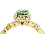 Yellow gold Fancy Green Emerald  Halo Twist Band Solitaire Ring with Six-Prong Setting_36