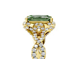 Yellow gold Fancy Green Emerald  Halo Twist Band Solitaire Ring with Six-Prong Setting_37