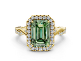 Yellow gold Fancy Green Emerald  Halo Twist Band Solitaire Ring_19