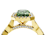 Yellow gold Fancy Green Emerald  Halo Twist Band Solitaire Ring_23