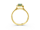 Yellow gold Fancy Green Emerald  Halo Twisted Band Four-Prong Diamond Ring_23