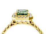 Yellow gold Fancy Green Emerald  Halo Twisted Band Four-Prong Diamond Ring_24