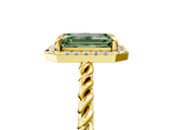Yellow gold Fancy Green Emerald  Halo Twisted Band Four-Prong Diamond Ring_25