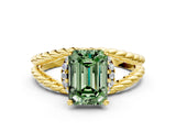 Yellow gold Fancy Green Emerald  Halo Twisted Band Four-Prong Ring_32