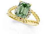 Yellow gold Fancy Green Emerald  Halo Twisted Band Four-Prong Ring_33