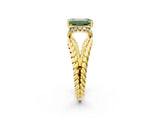 Yellow gold Fancy Green Emerald  Halo Twisted Band Four-Prong Ring_34