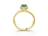 Yellow gold Fancy Green Emerald  Halo Twisted Band Four-Prong Ring_35