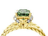 Yellow gold Fancy Green Emerald  Halo Twisted Band Four-Prong Ring_36