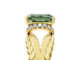 Yellow gold Fancy Green Emerald  Halo Twisted Band Four-Prong Ring_37