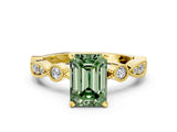 Yellow gold Fancy Green Emerald  Milgrain Bezel Diamond Engagement Ring with Solitaire Prong Setting_167