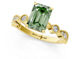 Yellow gold Fancy Green Emerald  Milgrain Bezel Diamond Engagement Ring with Solitaire Prong Setting_168