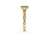 Yellow gold Fancy Green Emerald  Milgrain Bezel Diamond Engagement Ring with Solitaire Prong Setting_169