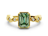 Yellow gold Fancy Green Emerald  Milgrain Marquise Diamond Twist Band Ring_63