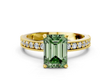 Yellow gold Fancy Green Emerald  Milgrain Pave Diamond Engagement Ring with Four-Prong Setting_150