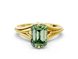Yellow gold Fancy Green Emerald  Solitaire Beaded Band Six-Prong Setting