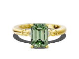Yellow gold Fancy Green Emerald  Solitaire Beaded Band with Four-Prong Setting_44