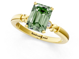 Yellow gold Fancy Green Emerald  Solitaire Beaded Band with Four-Prong Setting_47