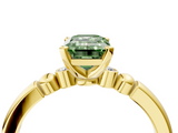 Yellow gold Fancy Green Emerald  Solitaire Beaded Band with Four-Prong Setting_48