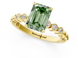 Yellow gold Fancy Green Emerald  Solitaire Bezel Accent Diamond Engagement Ring with Beaded Band and Four-Prong Setting_55